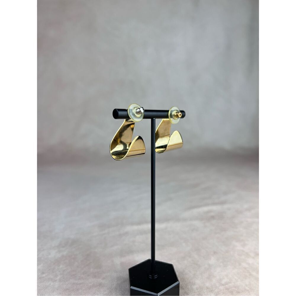 Vintage 1980s Gold Tone Earrings Gold Teardrop Waterdrop - Picture 3 of 5